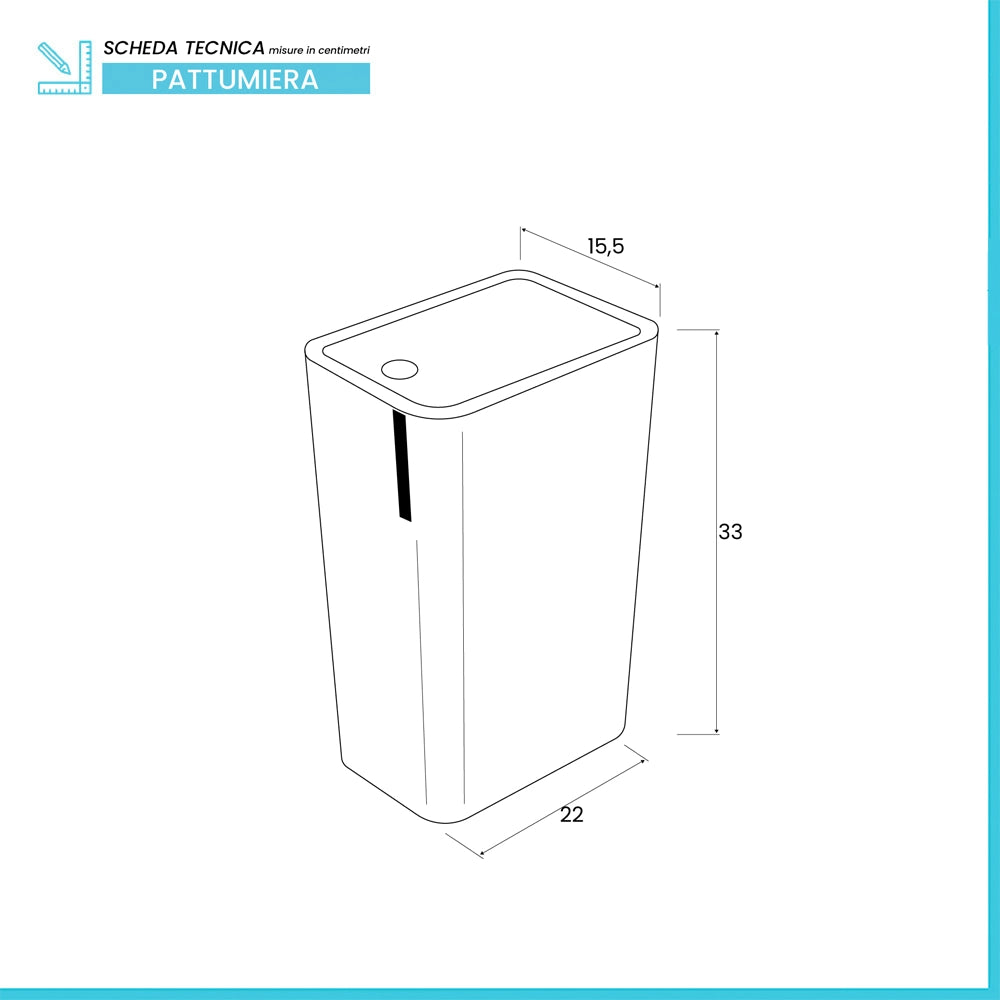 Cestino bagno da 8 litri in plastica bianca con coperchio Push