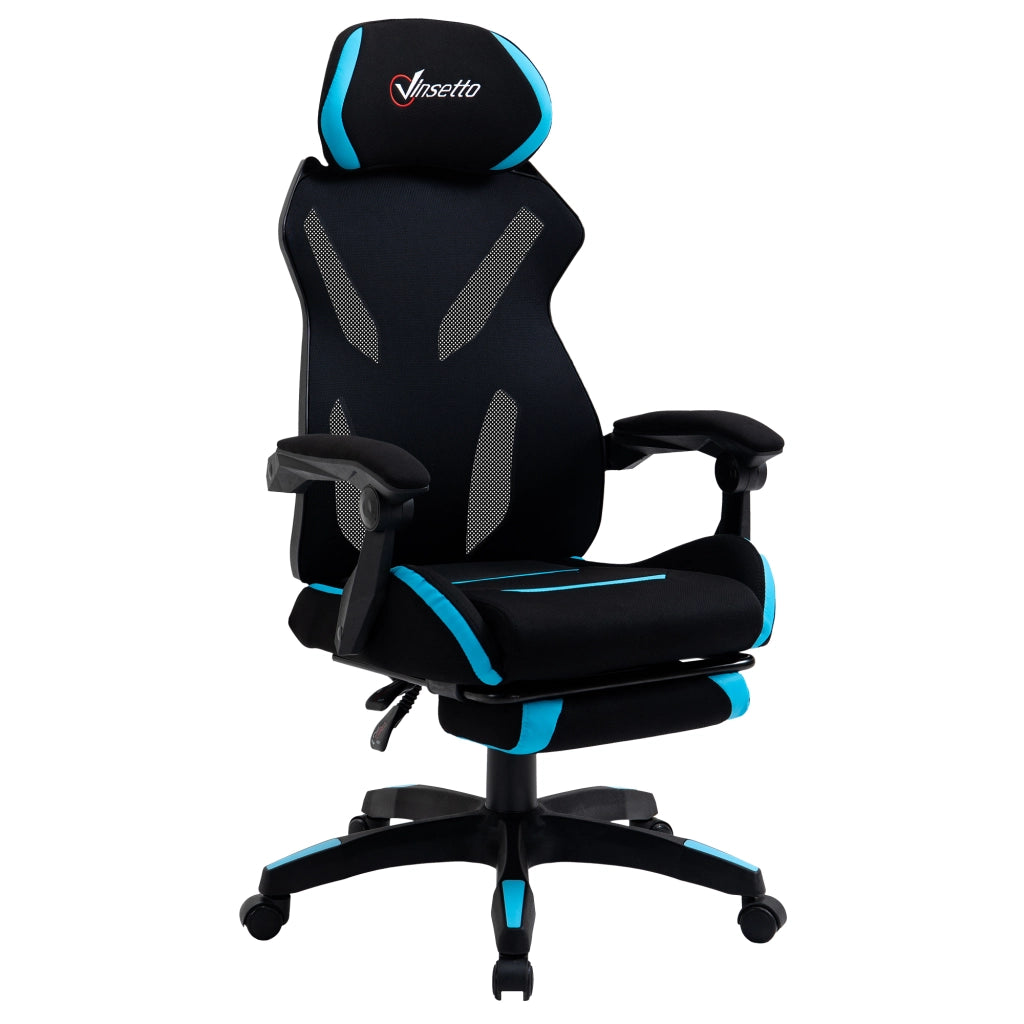EasyComfort Sedia da Gaming con Supporto Lombare, Sedia Ufficio Ergonomica con Altezza Regolabile in Tessuto Nero e Blu, 65x65x119-129cm