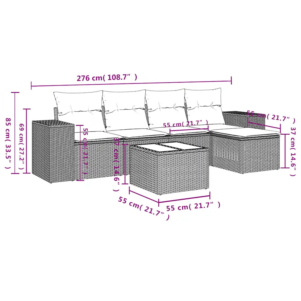 Set Divano da Giardino 6 pz con Cuscini Marrone in Polyrattan 3254840