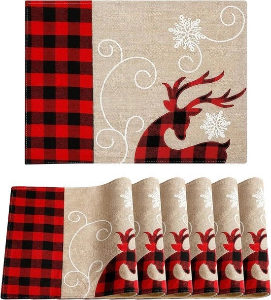 Set di 6 piatti per tavola da Natale - Decorazione natalizia per le feste - Resistente al calore - 45 x 33 cm