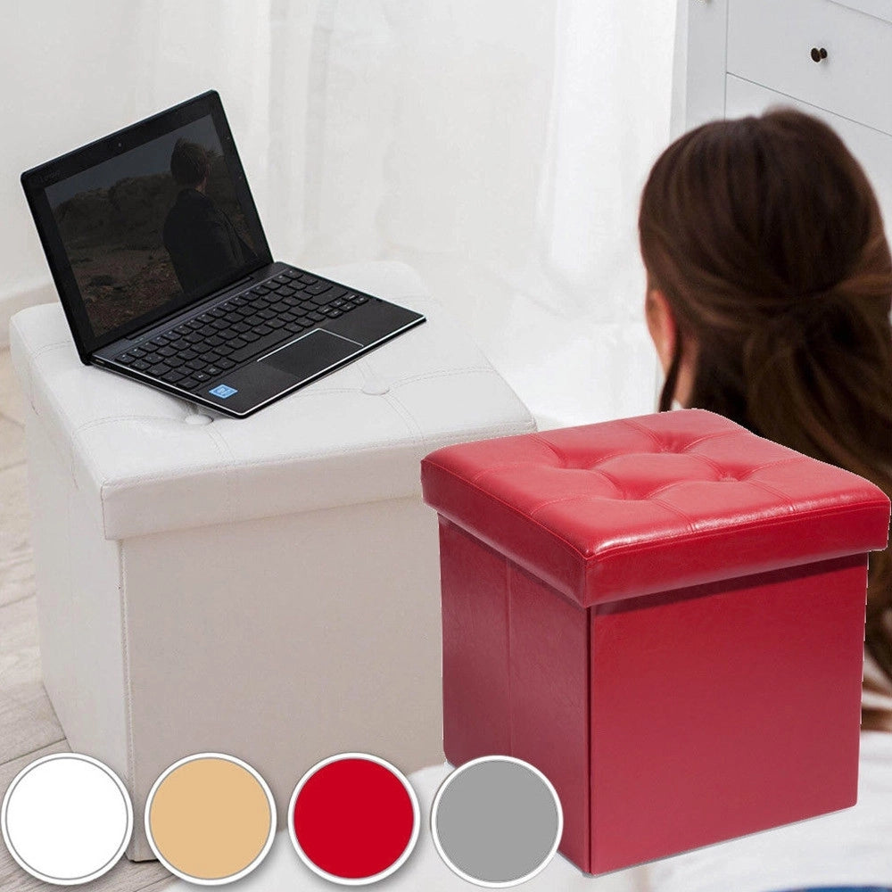 Trade Shop - Pouf Scatola Portaoggetti Puff Poggiapiedi A Forma Di Cubo In Ecopelle Colore -
