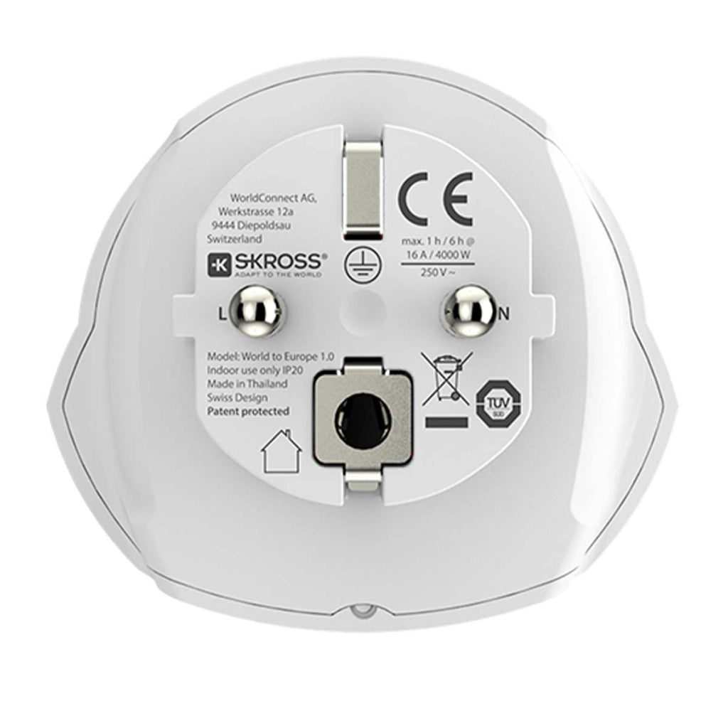Adattatore da Viaggio Mondiale a Europeo 16A Tipo E/F 4000W Bianco Skross