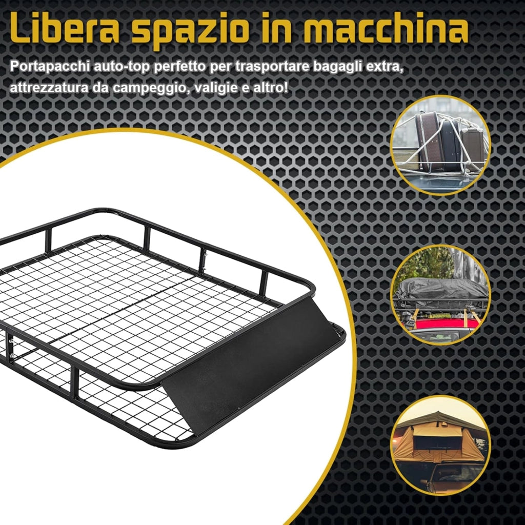 Portapacchi Auto Universale, Cesto Portapacchi Auto in Ferro, Bagagliera Auto Tetto 122,5 x 102 x 15 cm, Supporto 80kg, Nero (stile 2)