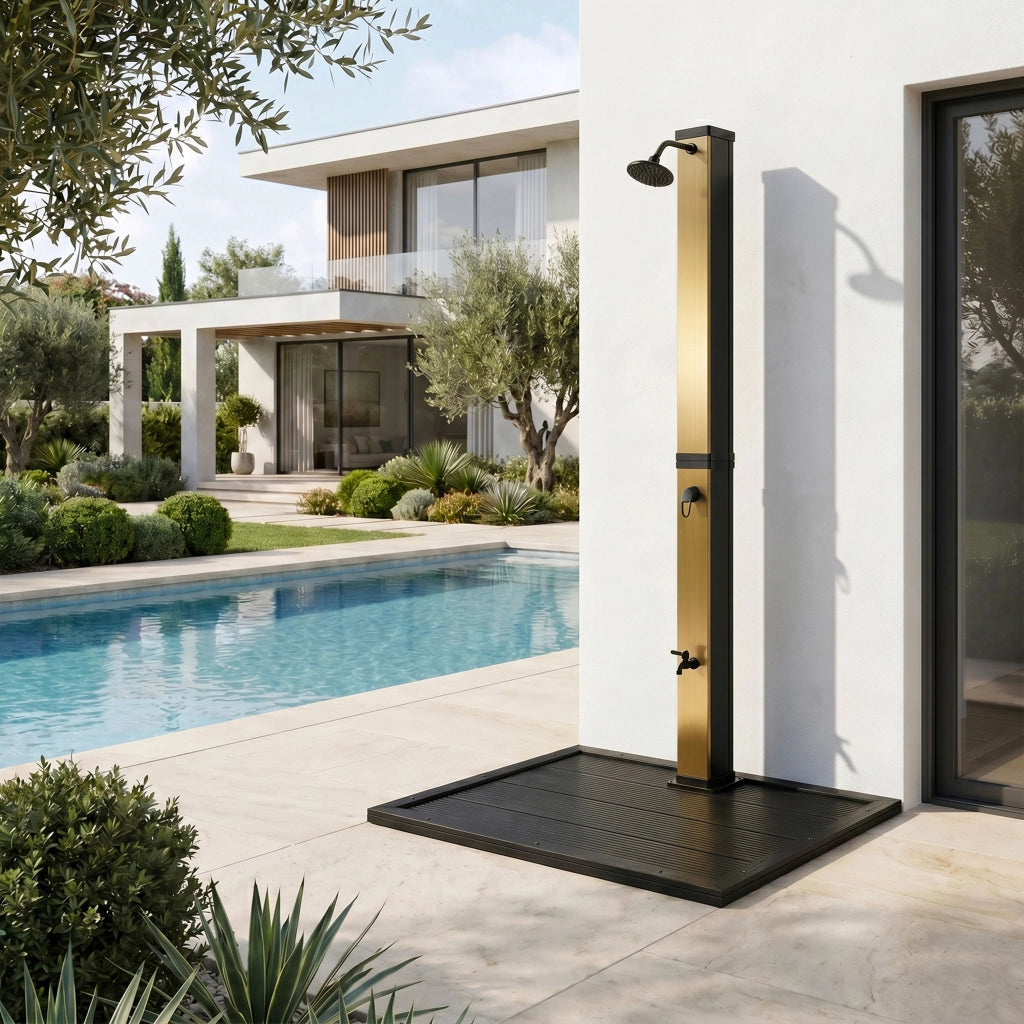 Doccia solare da giardino da 40L con pedana - Surya Gold & Dasar