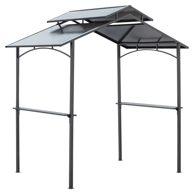 Pavillon per barbecue in acciaio e pc nero e marrone con 2 ripiani laterali e protezione uv e pioggia