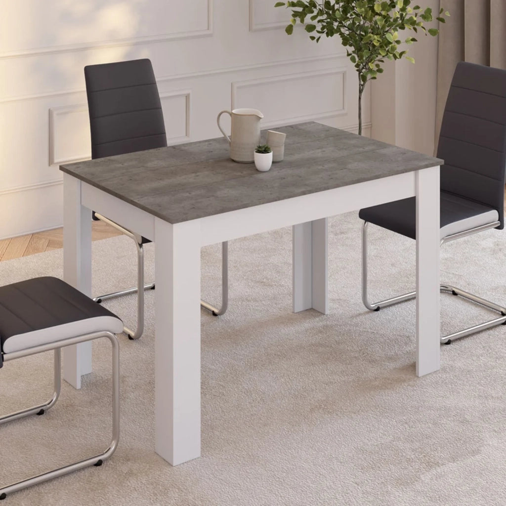 IDMarket - Tavolo da pranzo rettangolare ROZY 4 persone piano effetto cemento bianco 110 cm