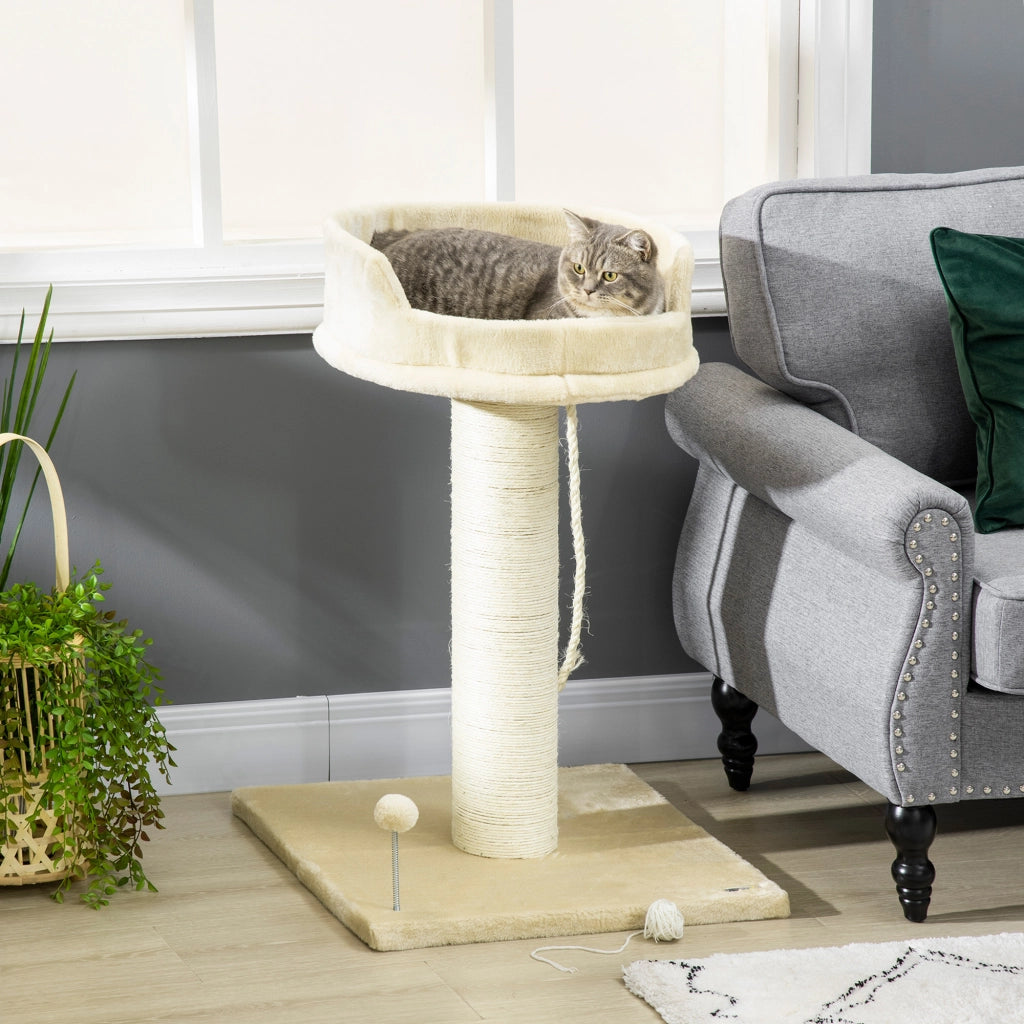 EasyComfort Albero Tiragraffi per Gatti con Lettino e Pallina in Peluche e Palo in Sisal 55x55x83cm Beige