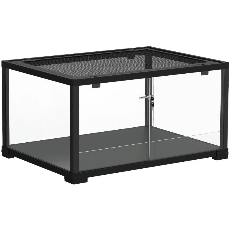 Terrario per rettili, 86 litri, con porta scorrevole e chiudibile a chiave, per lucertole, insetti, ragni, gechi, 60 x 45 x 32 cm, nero.