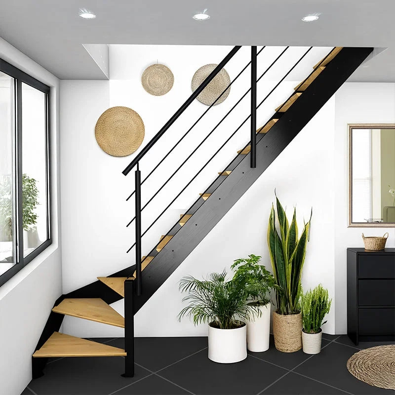 SPECTRA - Scala a chiocciola diritta con LED integrati, nera con balaustra