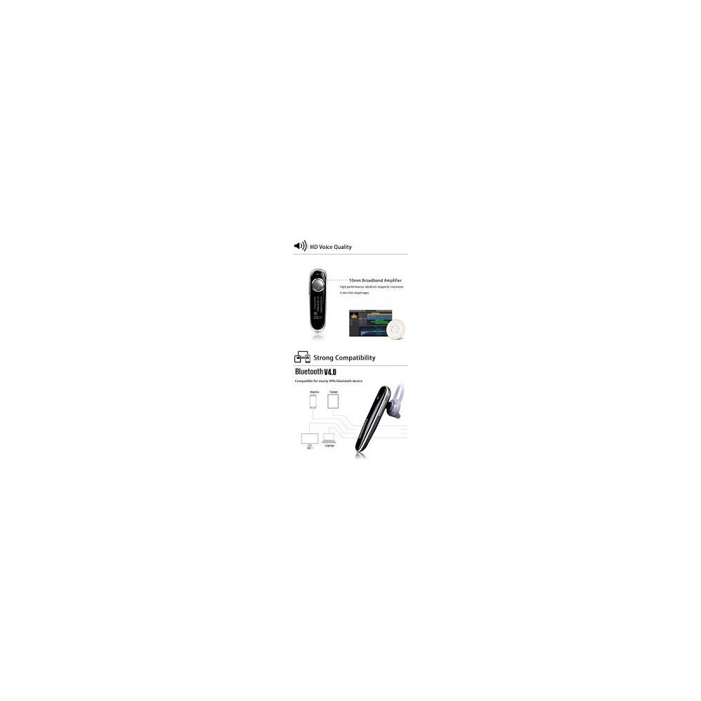 Trade Shop - Auricolare Bluetooth V4.0 Hd Ricevitore Telefonico Microfono Smartphone -