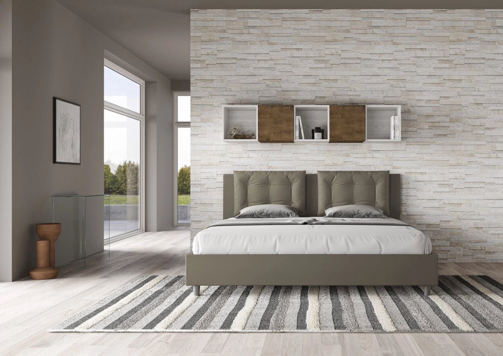 BS COM Letto con rete imbottito 180x210 similpelle cappuccino
