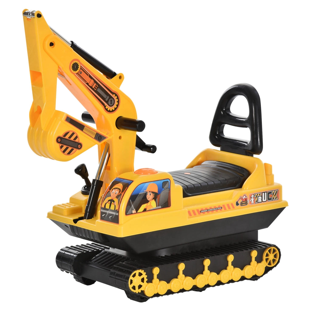 EasyComfort Escavatore Ruspa Giocattolo Cavalcabile per Bambini max. 30 kg con Schienale, Braccio Mobile e Vano Contenitore, 78x24x58.5cm