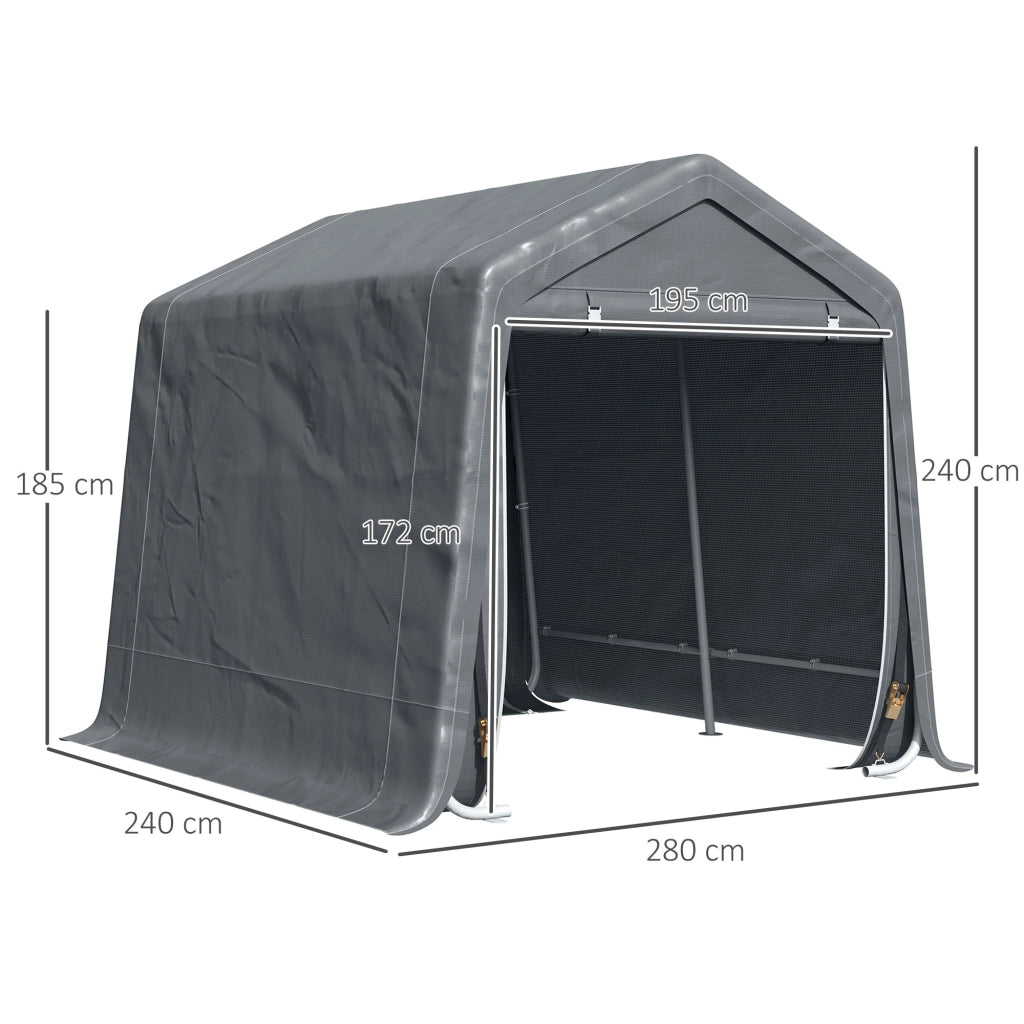 Tendone Garage per Auto Attrezzi 280x240x240 cm in Metallo e Tessuto Polietilene Grigio