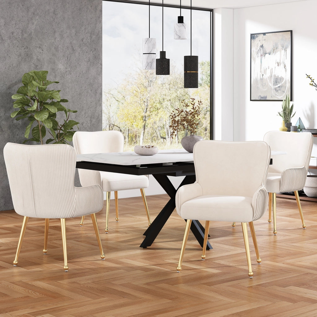 Set di 2 sedie con braccioli e supporto lombare in velluto beige e oro