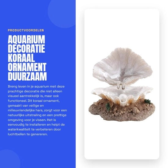 Decorazione per acquario Koraal luminescente - Conchiglia/Perla - Decorazione a bolle - Resina naturale - Duraturo/Sicuro - Colori vivaci - Ornamento per acquario