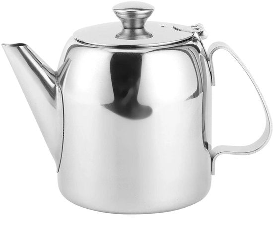 Teiera in Acciaio Inossidabile - Uscita Breve - Durata e Praticità - Colore Argentato - Per Acqua Fredda - Ideale per Casa e Hotel - 500ml