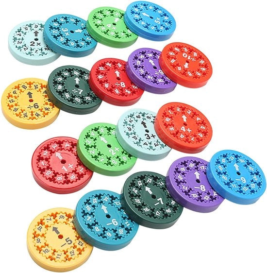Ruote rotazionali matematiche per bambini, 18 pezzi, giocattolo educativo, giocattolo sensoriale, giocattolo di abilità mentale, giocattolo Montessori, prodotto in plastica riciclabile.