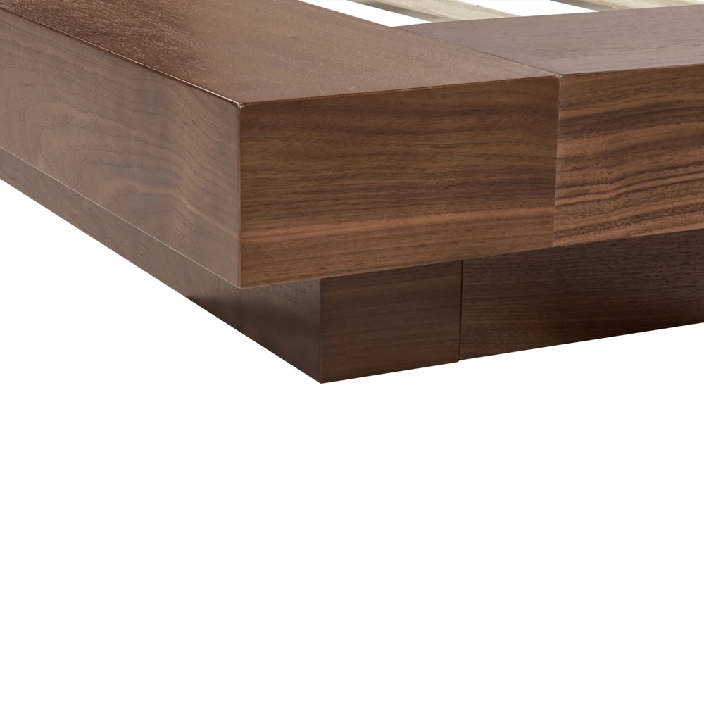 Letto LED in stile giapponese in frassino marrone 180 x 200 cm testata impiallacciata in legno bouclé a basso profilo camera da letto