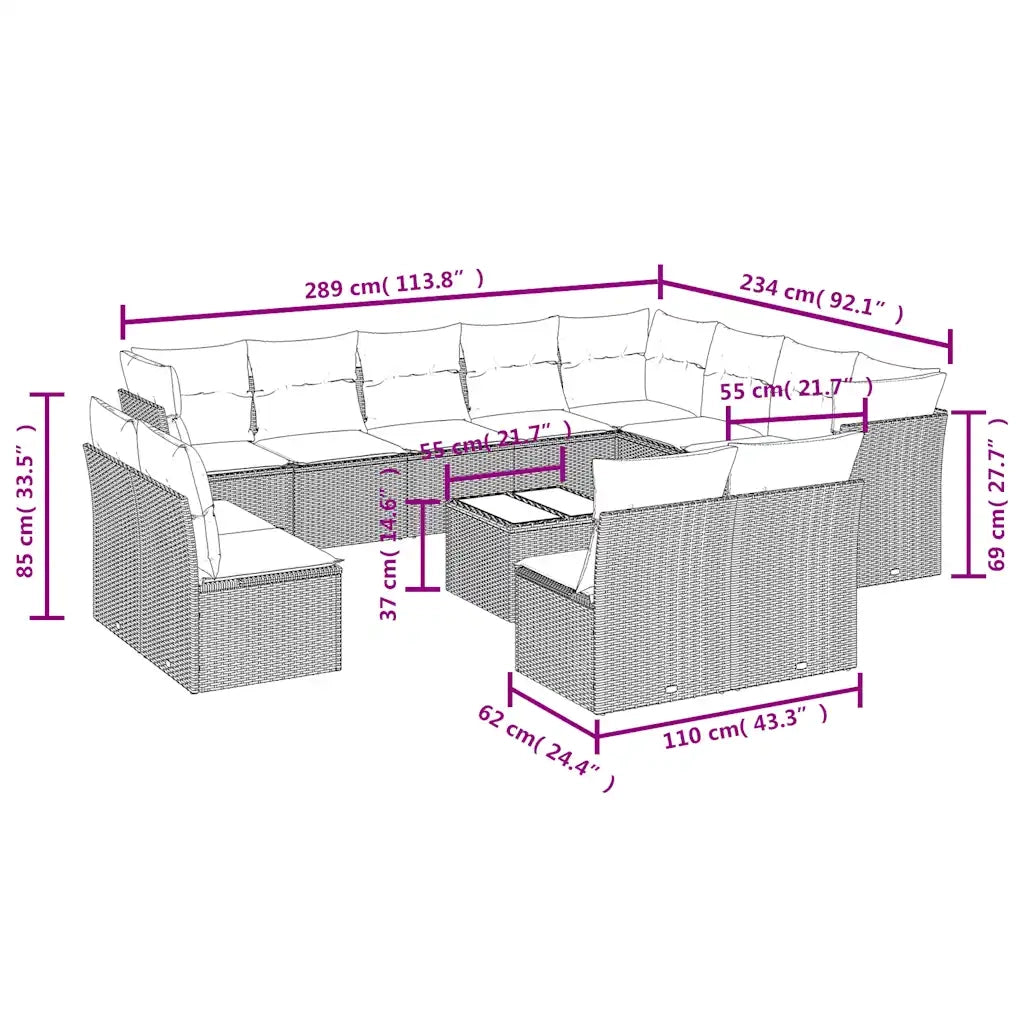 Set Divani da Giardino 13 pz con Cuscini Marrone in Polyrattan 3250322