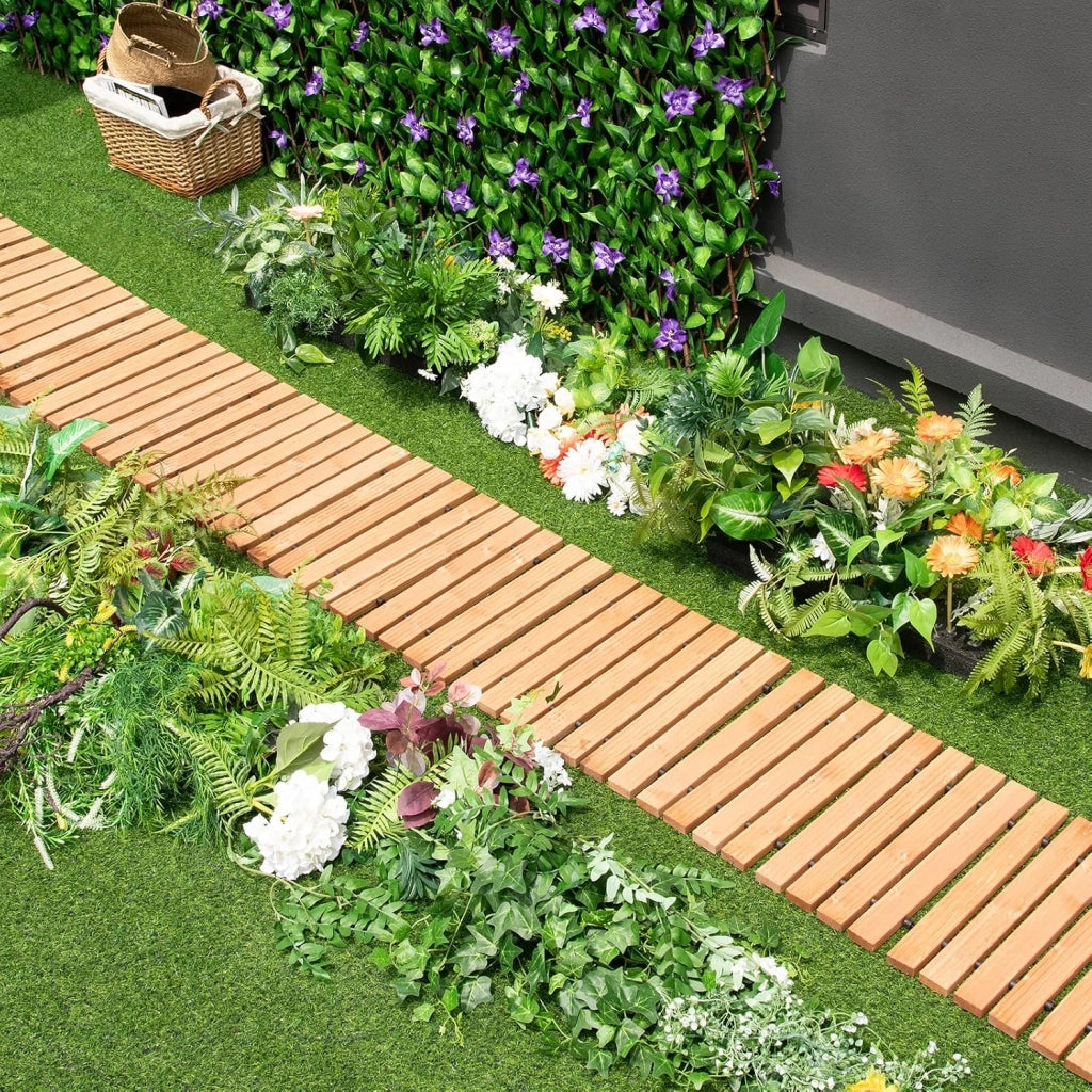 Passerella Arrotolabile per Giardino, Sentiero da Giardino con Filo di Ferro e Consistenza Antiscivolo Resistente alle Intemperie, Percorso in Legno per Cortile e Spiaggia (245 x 43 x 2 cm)