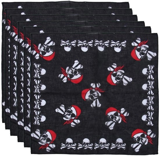 Bandana Halloween a Pirata con Disegno Testa di Morto - 6 Pezzi - Adatto per Adulti/Bambini - Respirante e Comodo