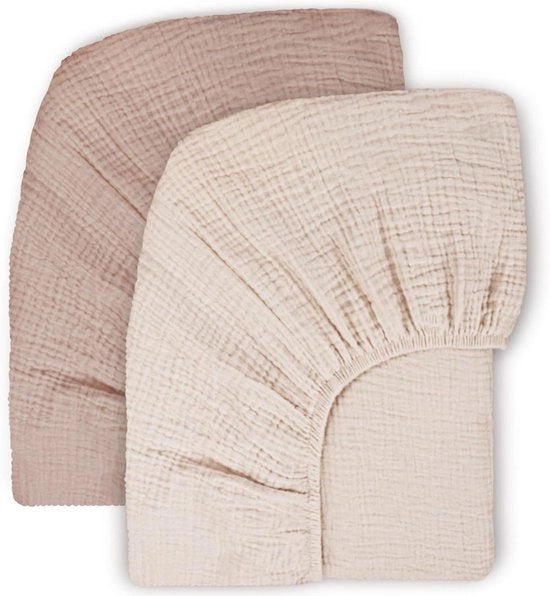 Set di 2 lenzuolini di cotone mousseline per lettino e lettino supplementare - 60 x 120 cm - colore sabbia - lenzuolini per bambini