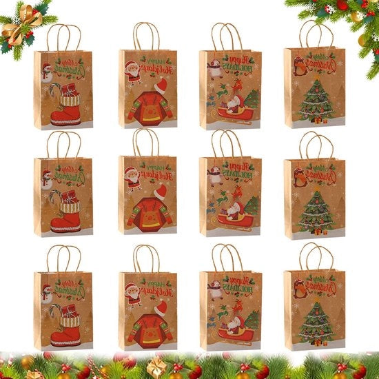 ONF3 - 12 pezzi di sacchetti di regalo per Natale - Sacchetti di regalo in cartone - Robusti e resistenti - 29,3 x 17,2 x 4,4 cm - Sacchetti per dolci - Ideali per compleanni...