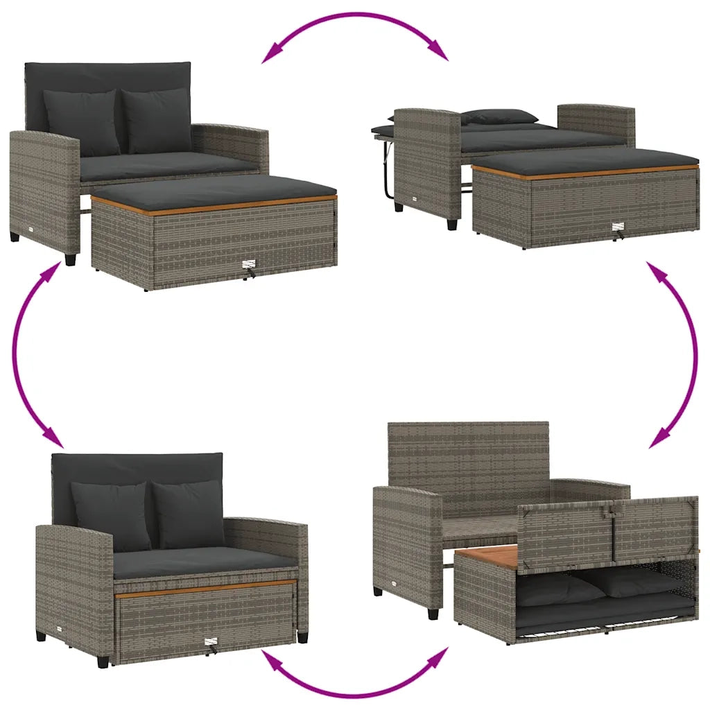 Divano Giardino con Cuscini 2 Posti Grigio in Polyrattan Acacia 365142