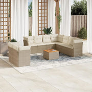 Set Divani da Giardino 11 pz con Cuscini Beige in Polyrattan