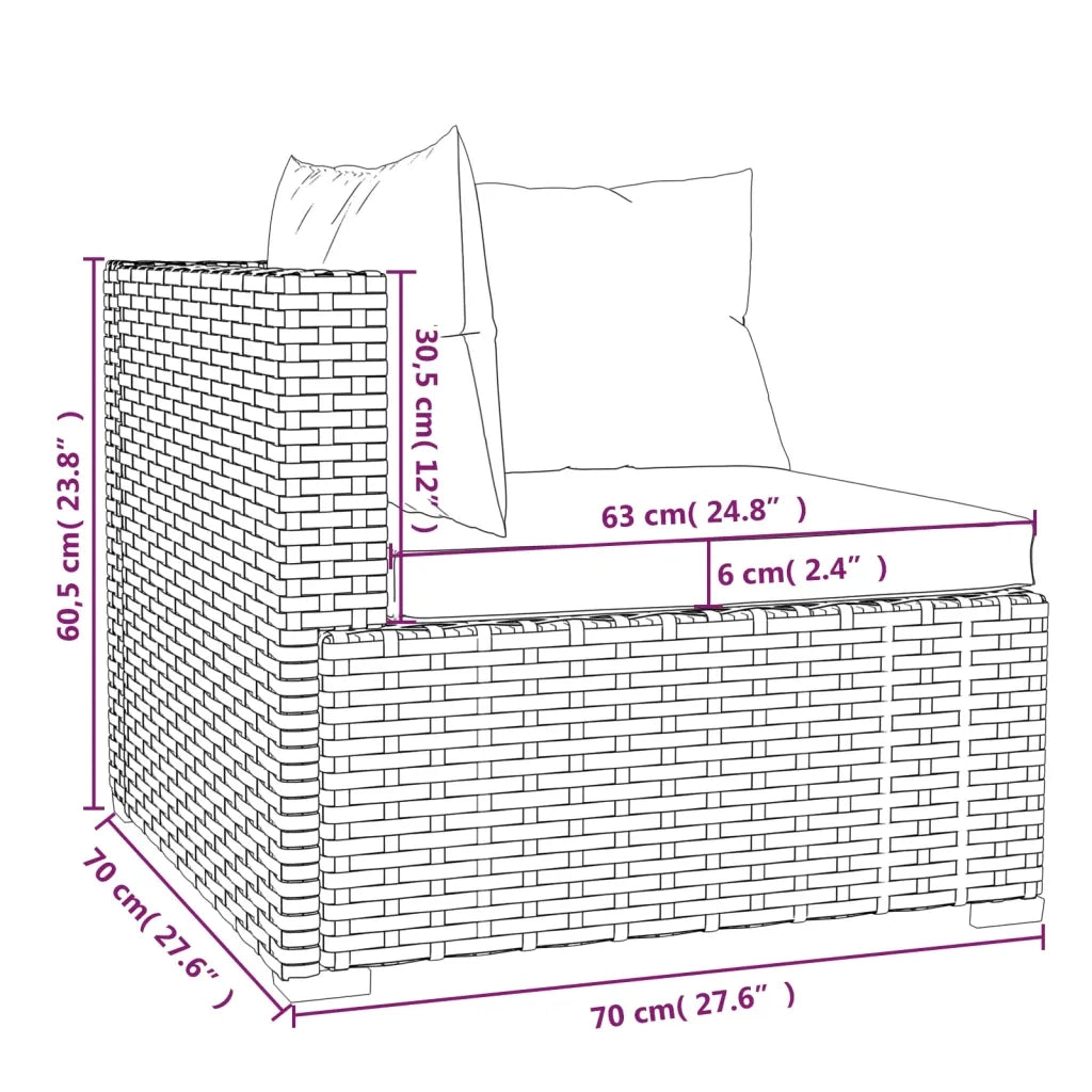 Set Divani da Giardino 3 pz con Cuscini in Polyrattan Marrone 317505