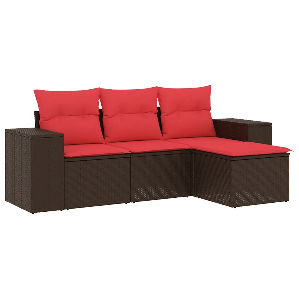 Set Divani da Giardino 4 pz con Cuscini Marrone in Polyrattan 3222473