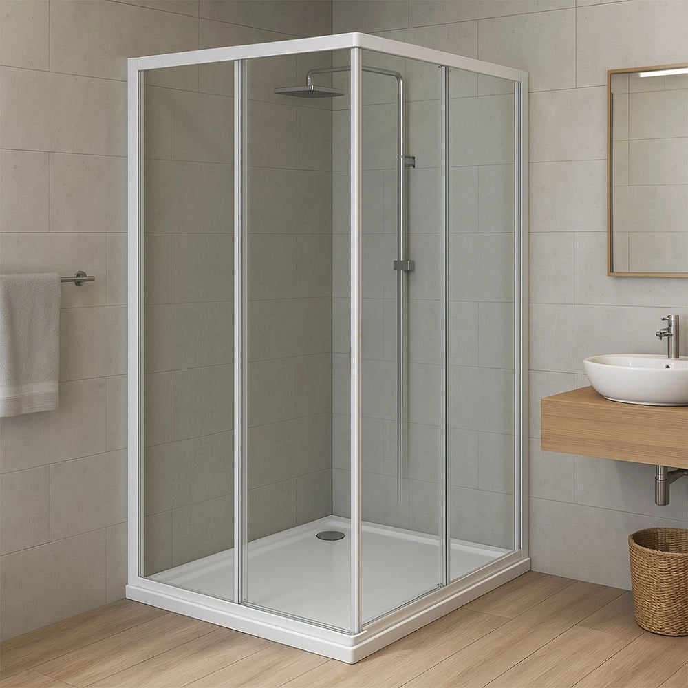 Box cabina doccia angolare con due ante scorrevoli in cristallo temprato trasparente *** misure 76.5-79.5x76.5-79.5xh...