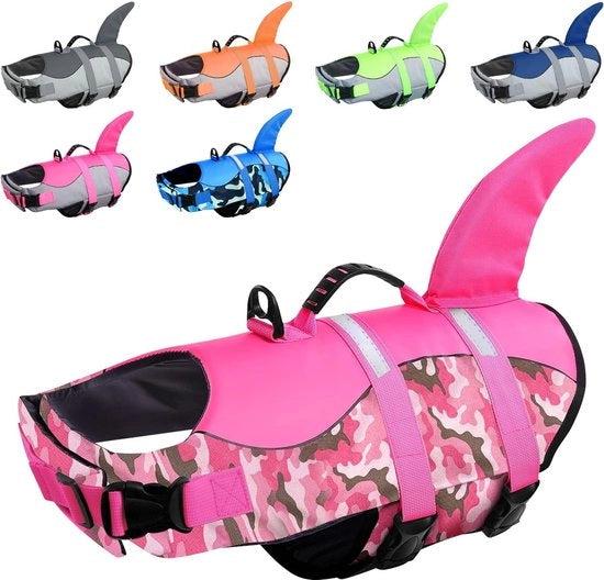 Zaino da nuoto per cani di piccola, media e grande taglia, con maniglia e riflettente, giacca da nuoto per cani con buon galleggiamento, leggero e sicuro per sport acquatici, mimetica rosa, XL