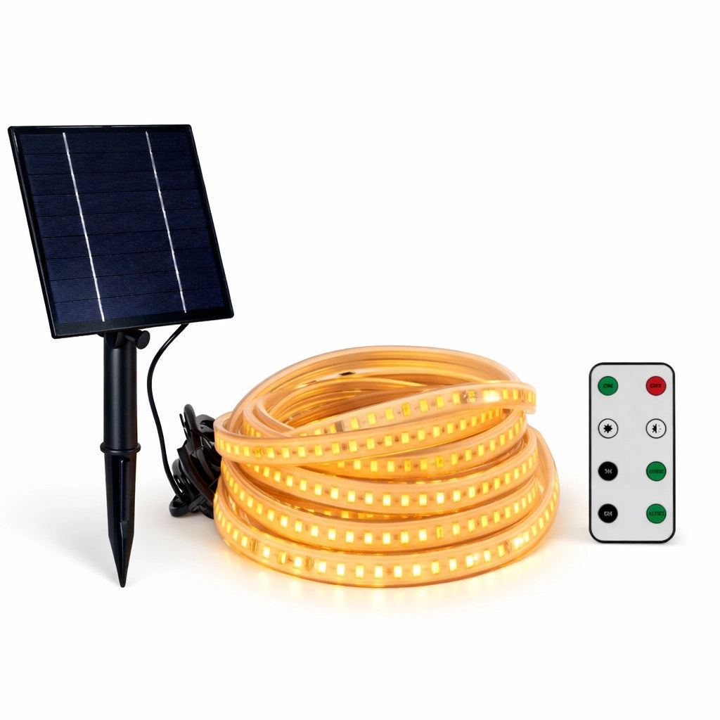 STRISCIA LED SOLARE 10 METRI TELECOMANDO BIANCO CALDO 3000K ESTERNO ET-31612