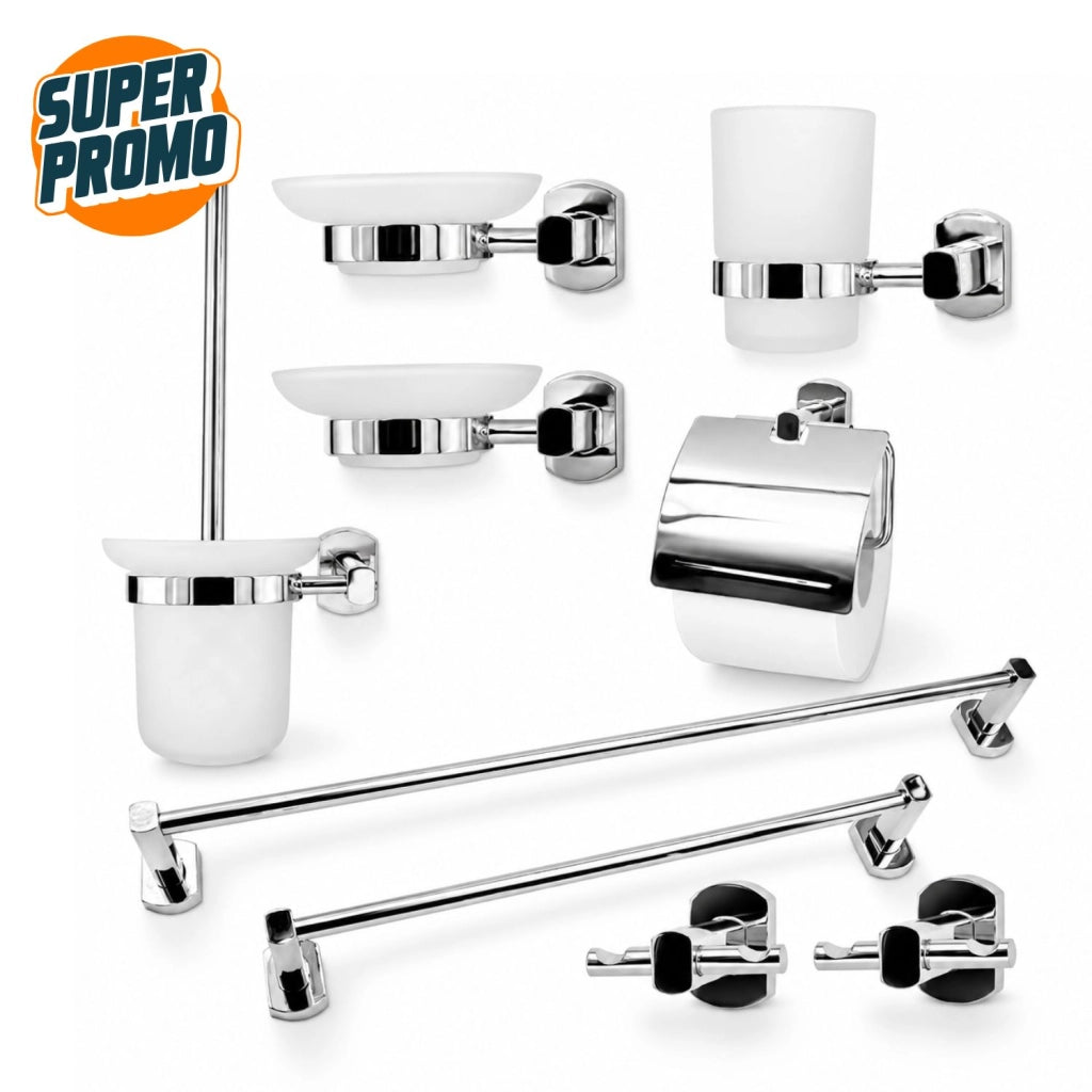 Set 9 pezzi accessori da bagno gold acciaio cromato