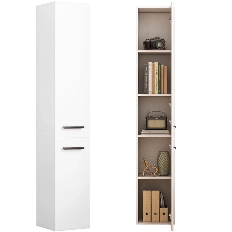 Libreria alta 174 cm, in finitura bianca, ideale per spazi ridotti.