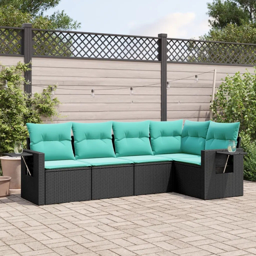 Set Divani da Giardino 5 pz con Cuscini Nero in Polyrattan 3220126