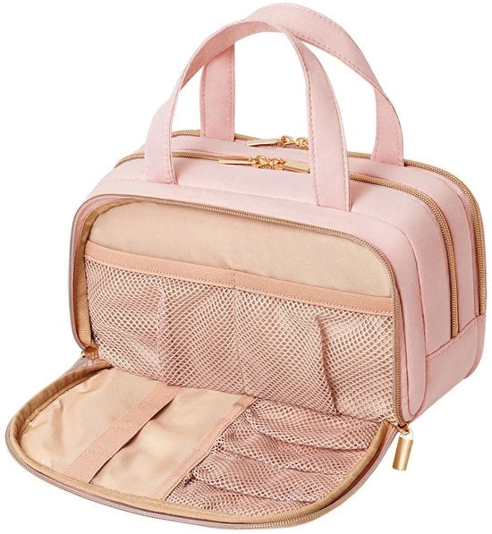 Toiletta per viaggio per donne, 5L toiletta impermeabile con contenitore umido, borsa per trucco portatile, organizzatore per toilette per trucco, accessori, shampoo, borse per toilette, uso quotidiano, rosa
