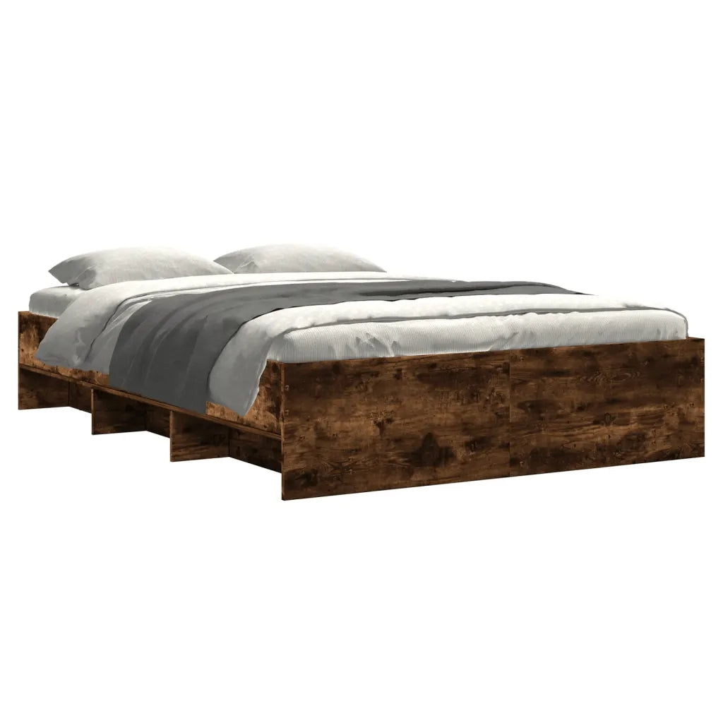 Letto matrimoniale | Letto per adulti | Giroletto senza Materasso Rovere Fumo 140x190 cm in Truciolato