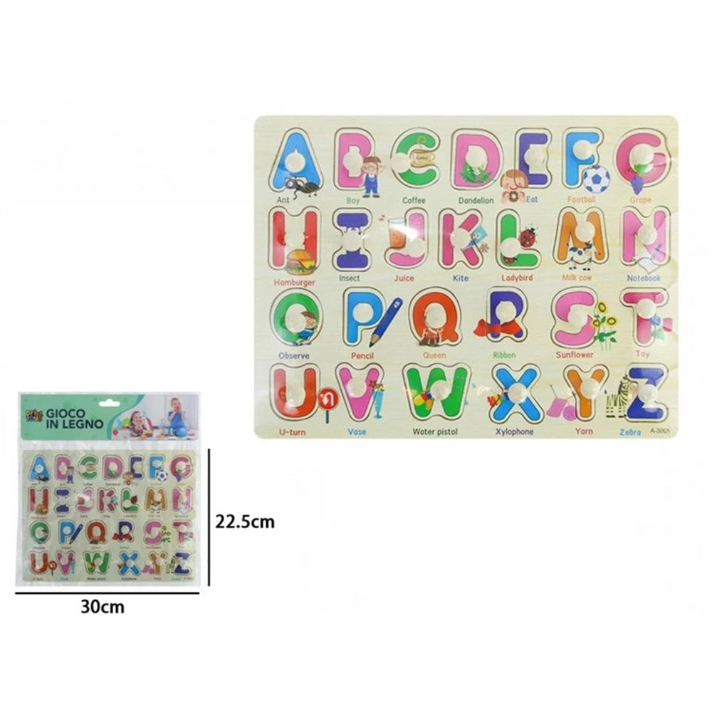 Trade Shop - Puzzle A Incastro Tema Lettere Alfabeto Gioco Educativo In Legno Bambini Con Pomelli 52287 -
