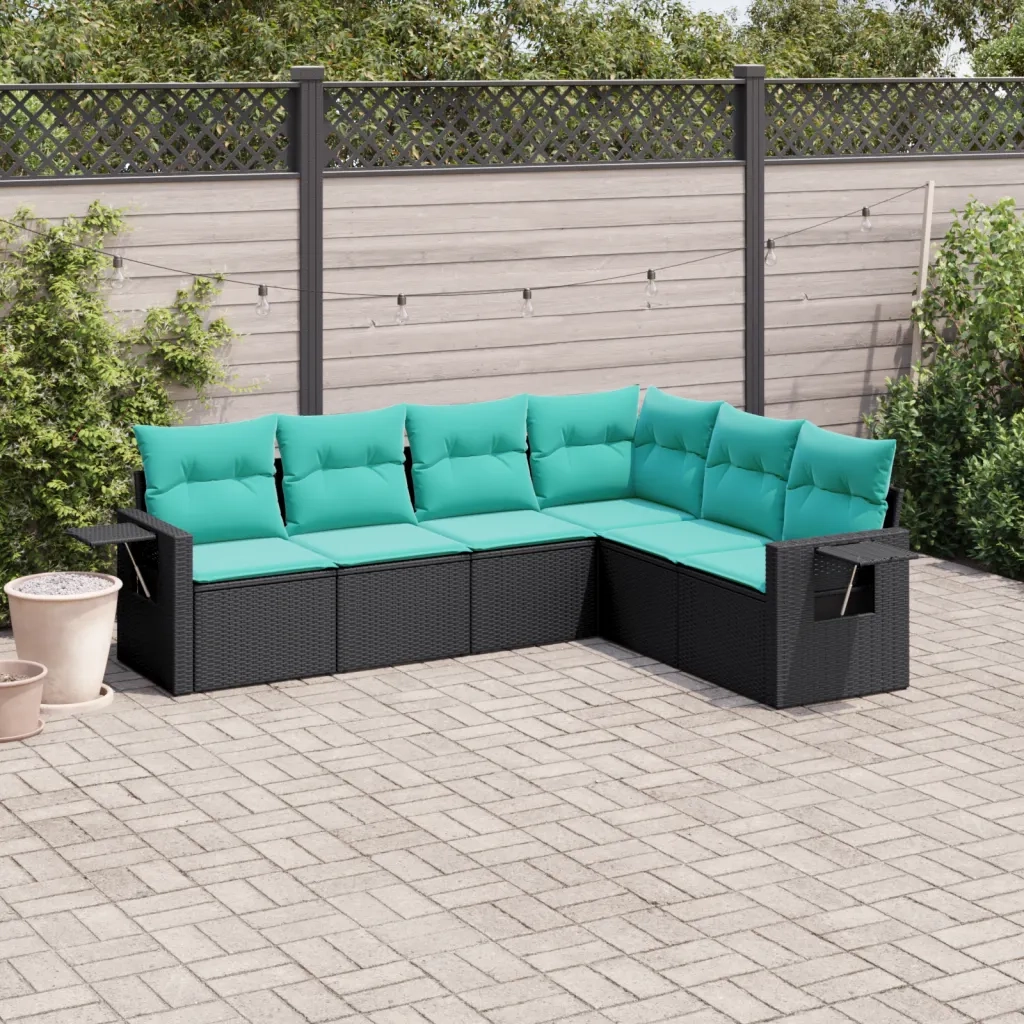 Set Divani da Giardino 6 pz con Cuscini Nero in Polyrattan 3220206