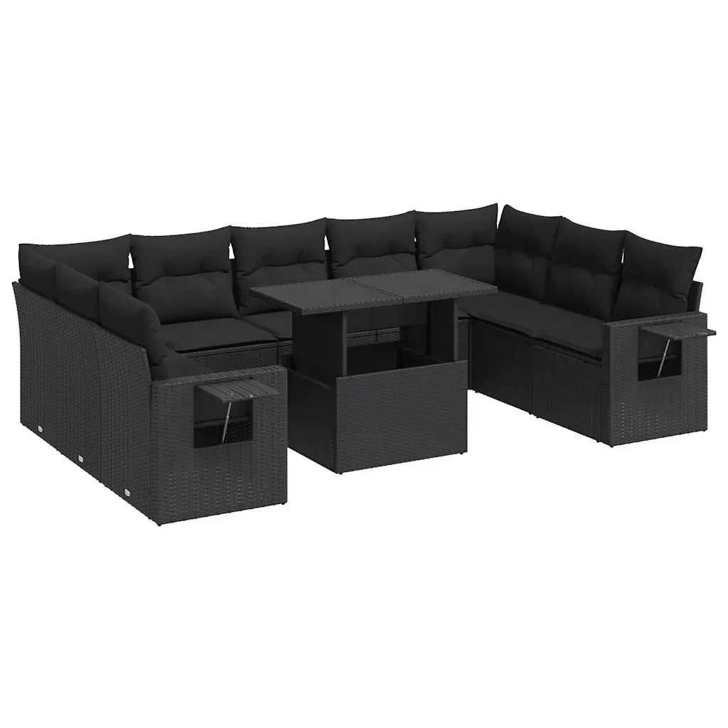 Set Divani da Giardino 10pz con Cuscini in Polyrattan Nero 3326536