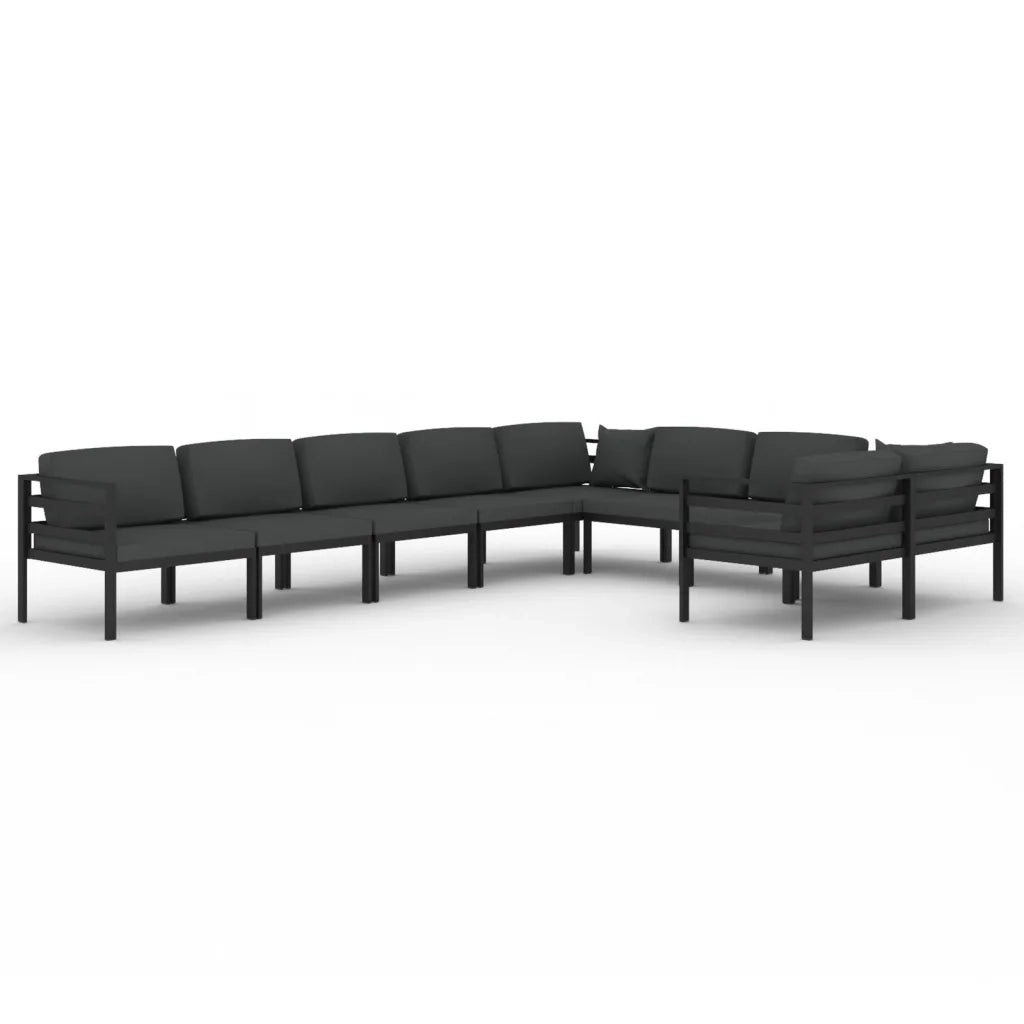 Set Divani da Giardino 9 pz con Cuscini in Alluminio Antracite
