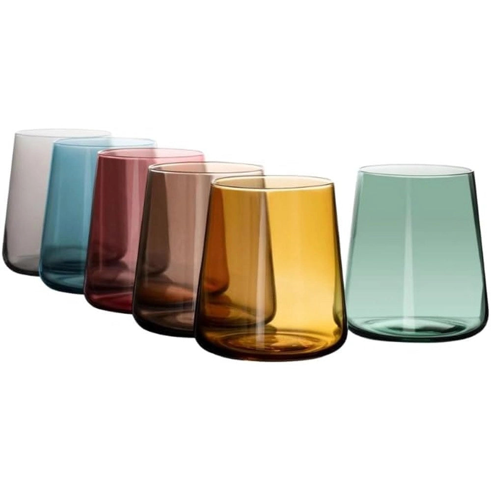 Trade Shop - Set 6 Bicchieri Colorati Da 380ml In Vetro Per Acqua E Vino Bicchiere Colorato -