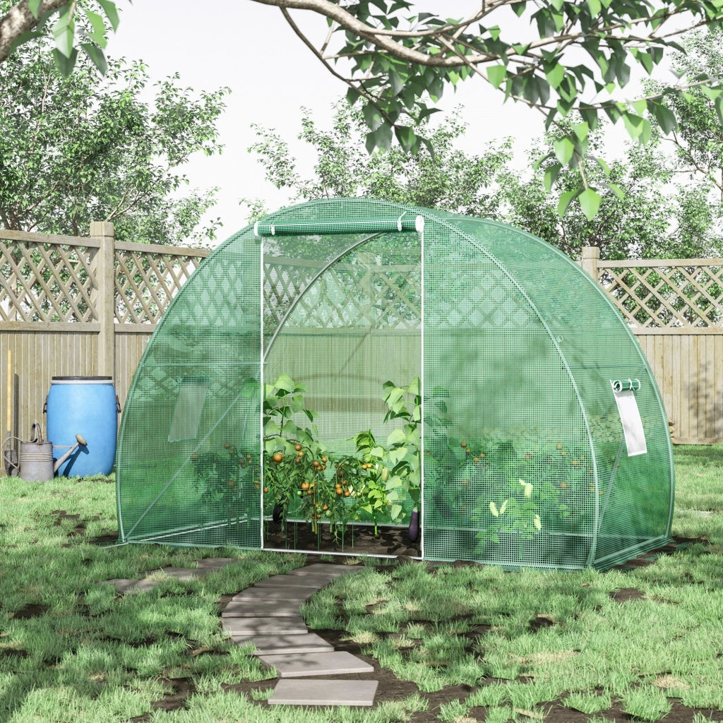 EasyComfort Serra a Tunnel con Porta Avvolgibile e Finestre, Copertura PE e Struttura in Acciaio, 1.5x3x2m, Verde