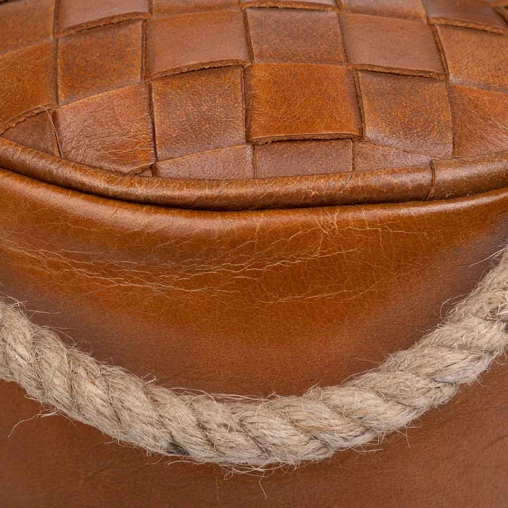 Fermaporta in pelle e corda marrone 20x20x20h cm