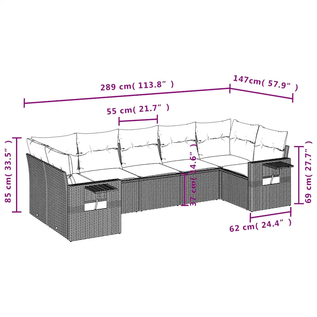 Set Divani da Giardino 7 pz con Cuscini Marrone in Polyrattan 3220593
