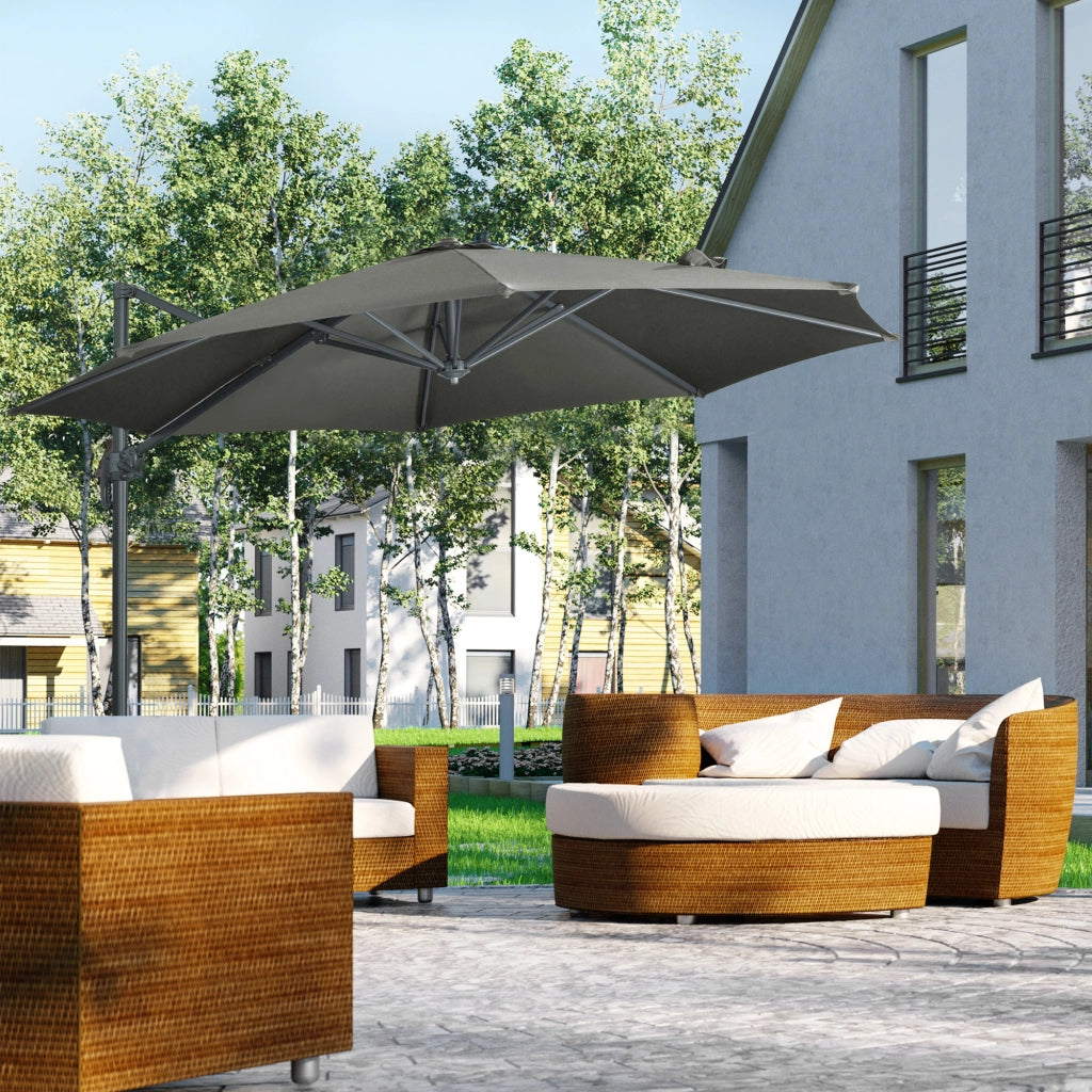 Easycomfort Ombrellone da Giardino Decentrato 3x2.5 m Girevole a 360° con Angolazione Regolabile, Grigio