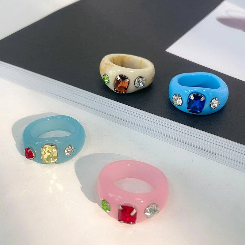 Anello per indice dal design di nicchia, perfetto per Instagram, realizzato a mano, colorato e impreziosito da strass, in stile coreano.