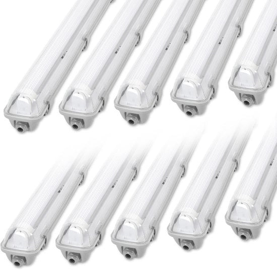 Arredamento LED T8/G13 IP65 Set da 10, 150 cm, 24W per pezzo, 6500K Bianco Freddo, 2400 lm, per Garage, Officina, Sottoterra